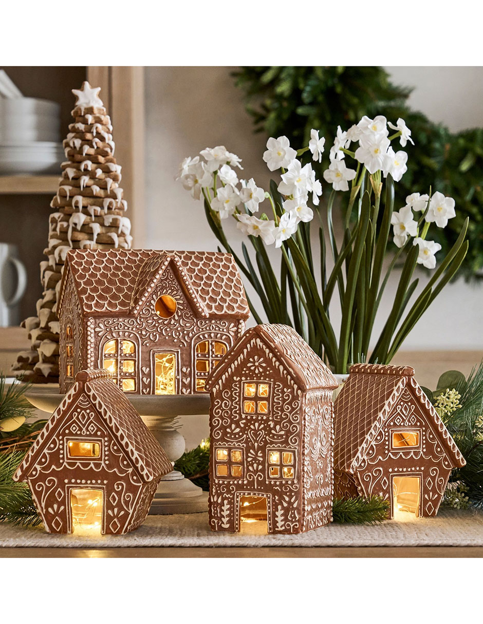 Figura decorativa de casa de jengibre Ceramic Gingerbread Village de cerámica 2