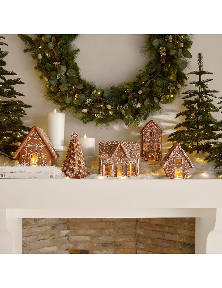 Figura decorativa de casa de jengibre Ceramic Gingerbread Village de cerámica 3