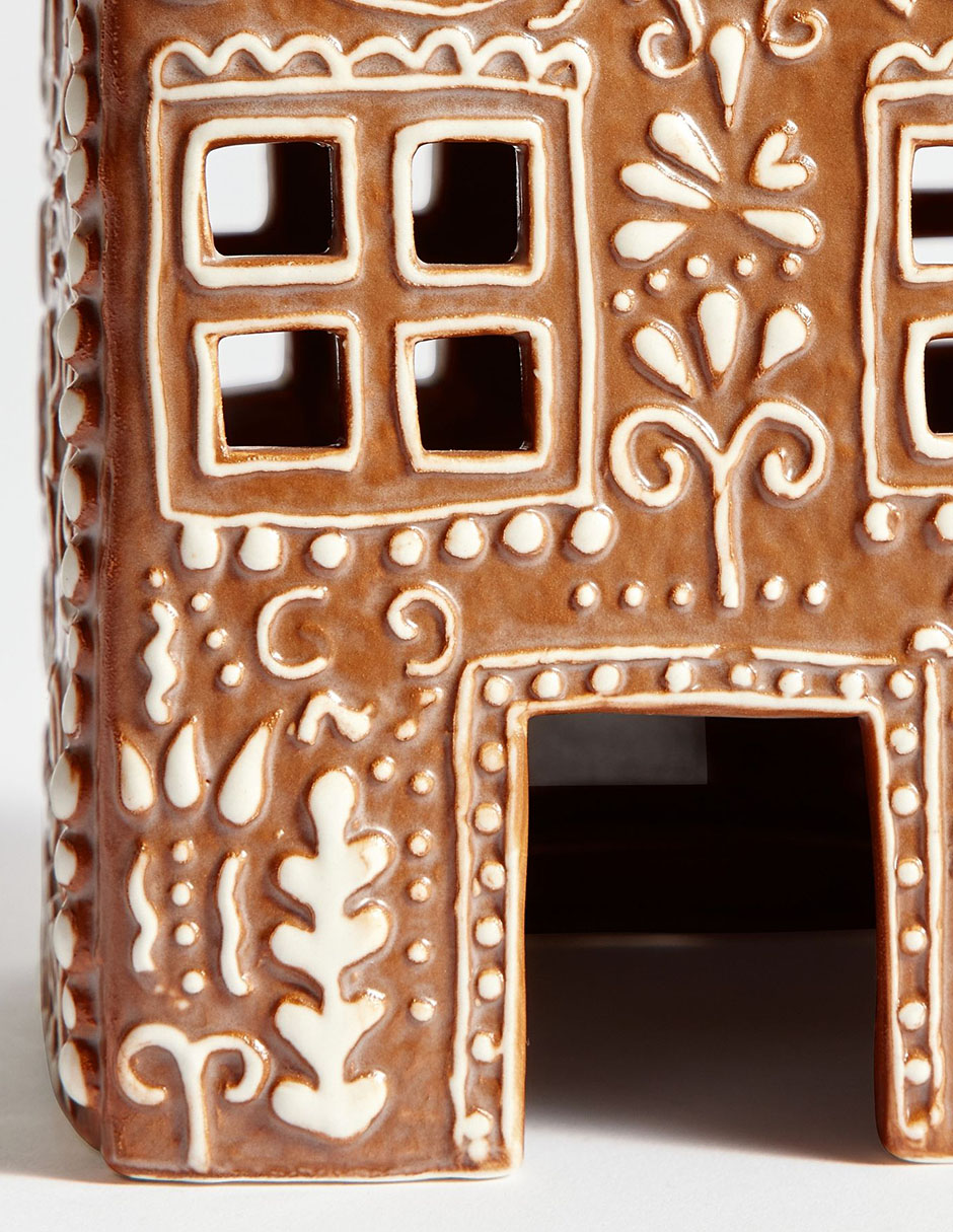 Figura decorativa de casa de jengibre Ceramic Gingerbread Village de cerámica 4