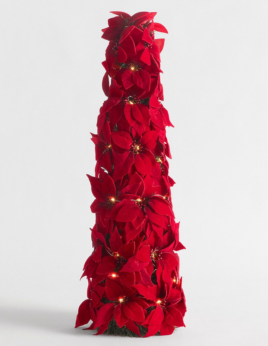 Figura decorativa navideña de flor Faux Lit Poinsettia Cone Tree Figura decorativa navideña de flor Faux Lit Poinsettia Cone Tree