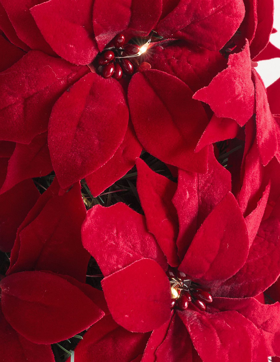 Figura decorativa navideña de flor Faux Lit Poinsettia Cone Tree 2